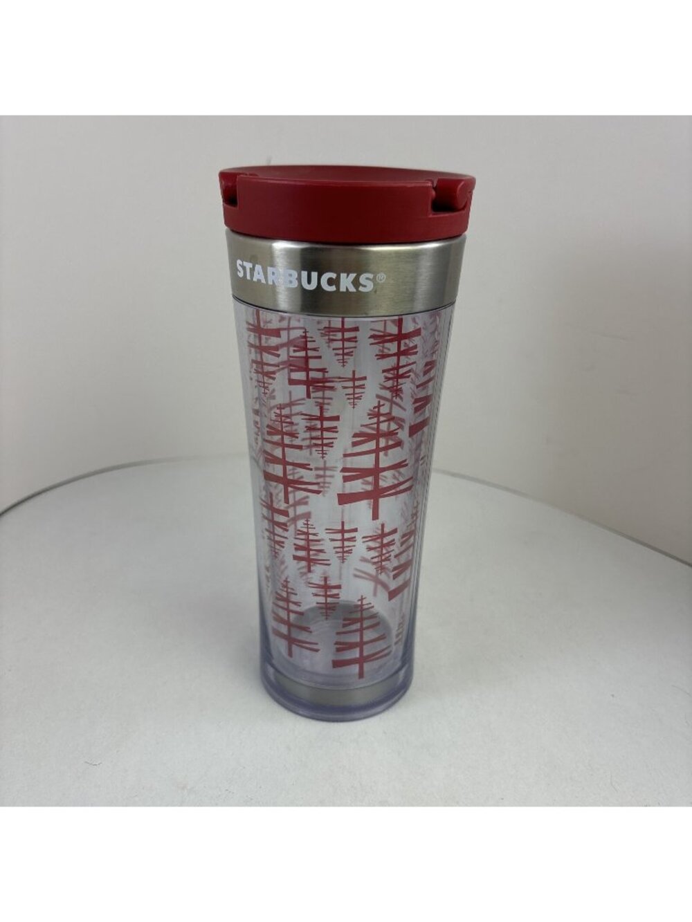 2012 Starbucks Christmas Tree Red Clear 16oz Tumbler with Lid